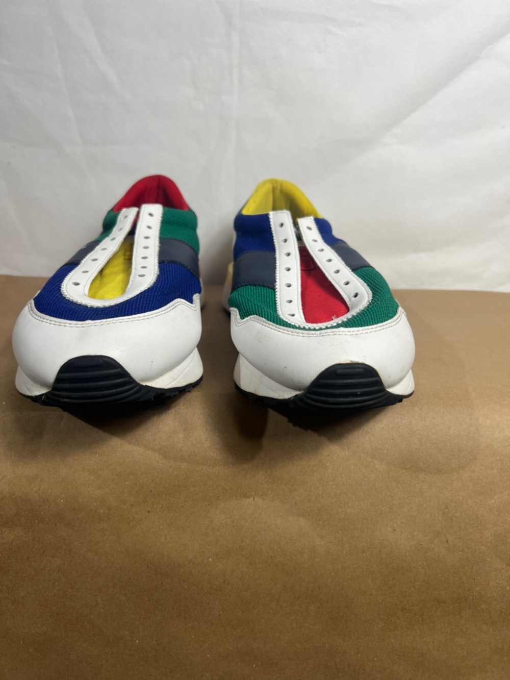 Men's Multicolor Athletic Slip-On Sneakers - White/Blue/Green/Red/Yellow - Picture 2 of 7